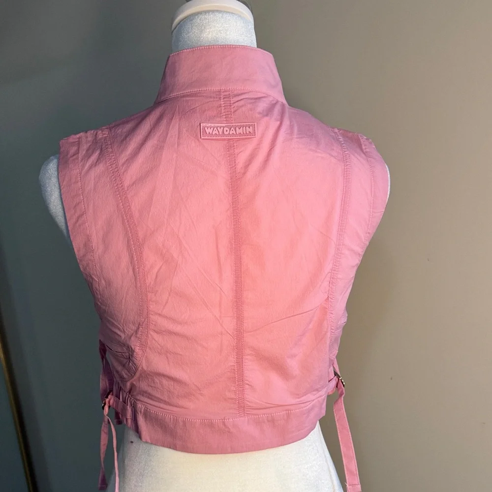 Pink Cropped Zip Vest with Side Tie - Picture 3 of 5